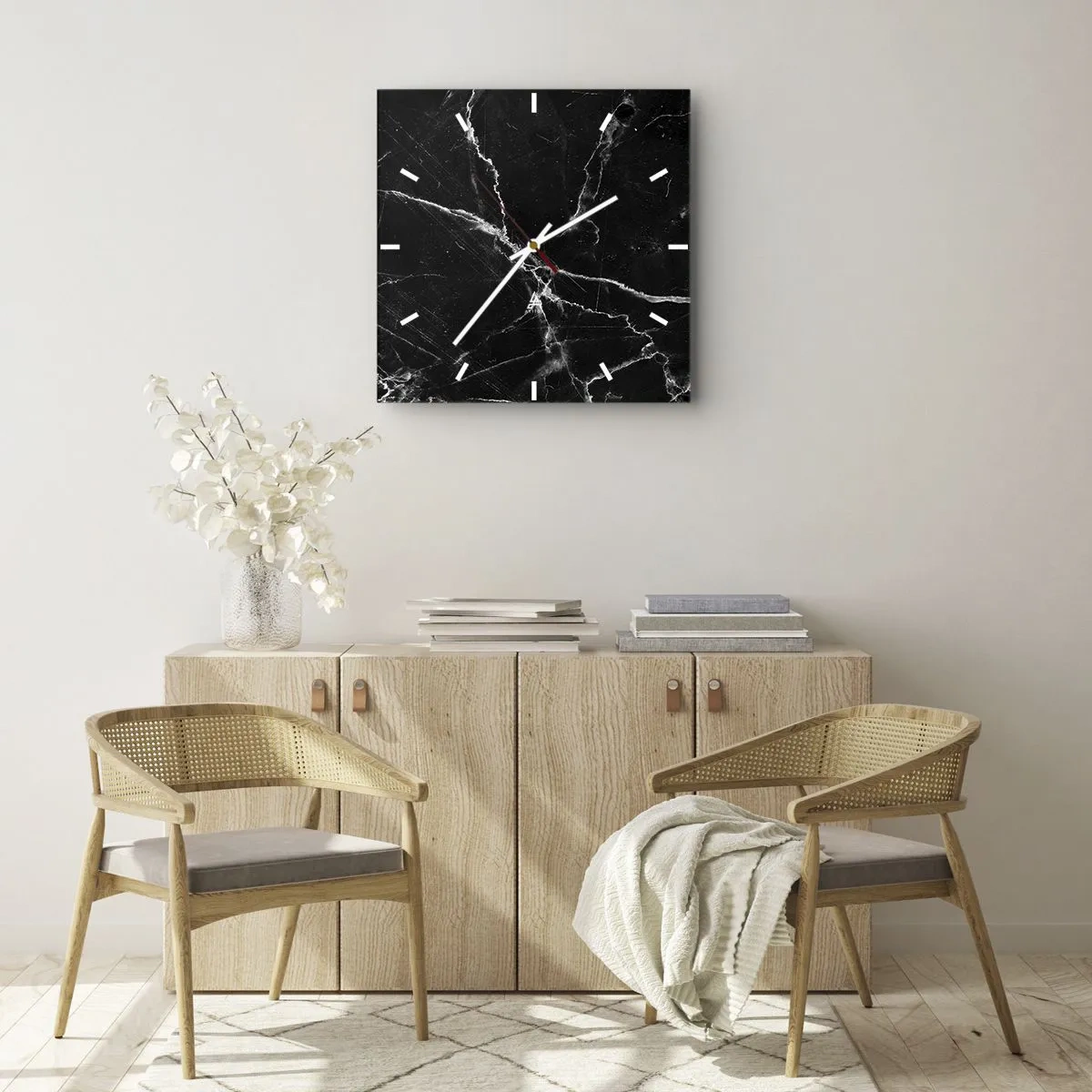 Wanduhr - Glasuhr - Schwarzer Marmor mit weißen Adern im Detail - 30x30cm - Geheimleben des Steins - Moderne Wanddekoration für Wohnzimmer und Schlafzimmer ARTTOR