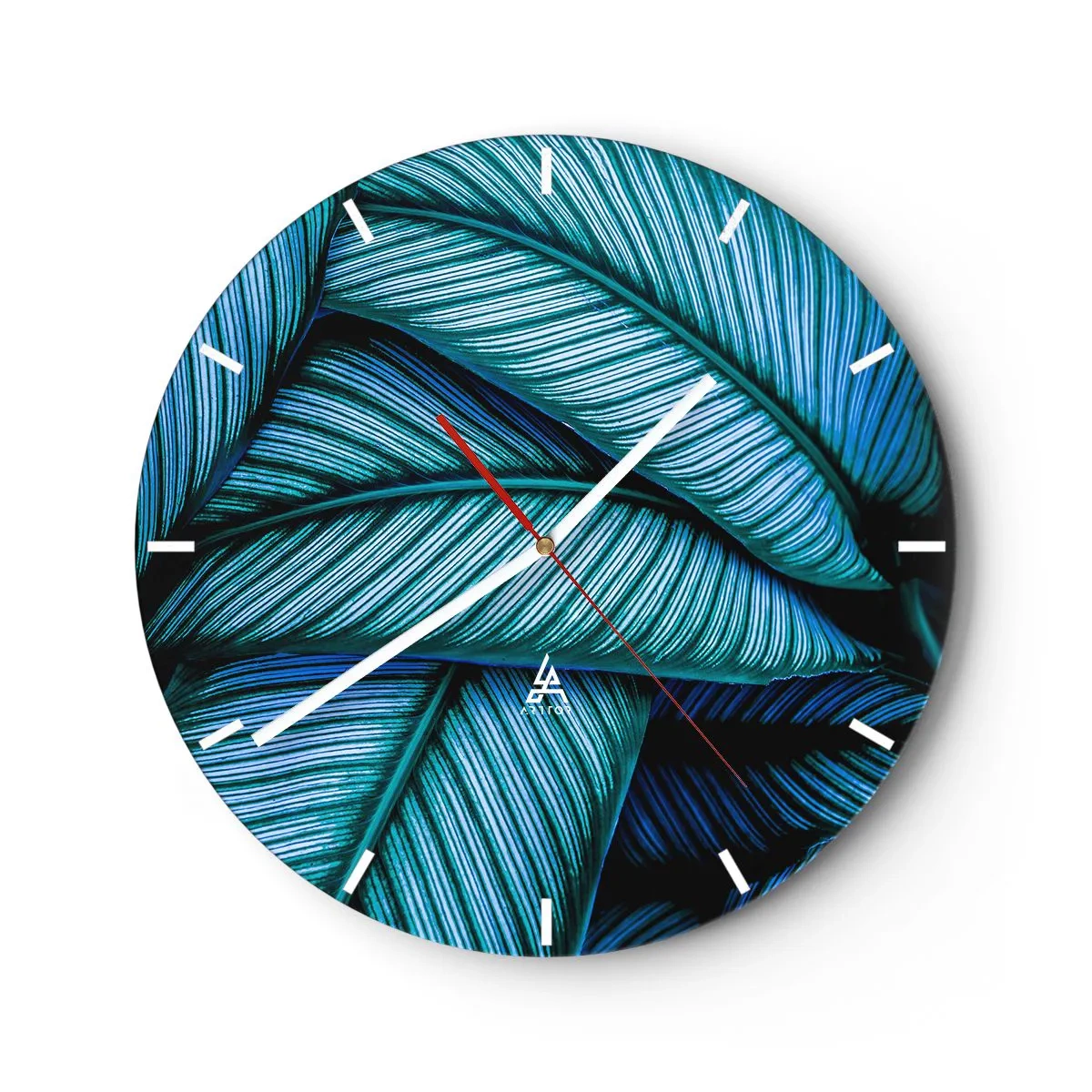 Wanduhr - Glasuhr - Nahaufnahme von Federn in Türkis- und Marineblautönen - 30x30cm - Lebenslinien - Moderne Wanddekoration für Wohnzimmer, Küche und Schlafzimmer ARTTOR