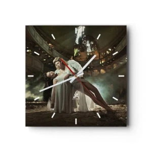 Wanduhr - Glasuhr - Zwei Figuren in Ruinen mit Lichtspiel - 30x30cm - Der Geist des alten Theaters - Moderne Wanddekoration für Wohnzimmer und Schlafzimmer ARTTOR