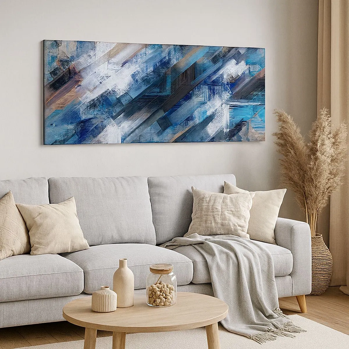 Bild auf Leinwand - Leinwandbild - Auf einer blauen Diagonale - 100x40 cm