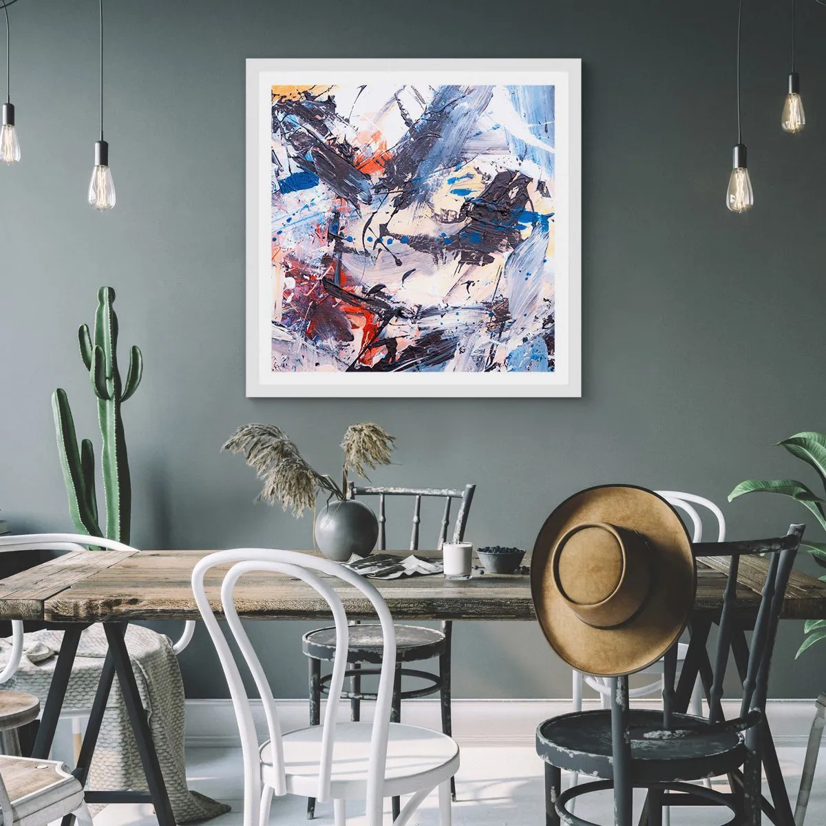 Poster in einem weißen Rahmen - Verrückter Tanz der Abstraktion - 40x40 cm
