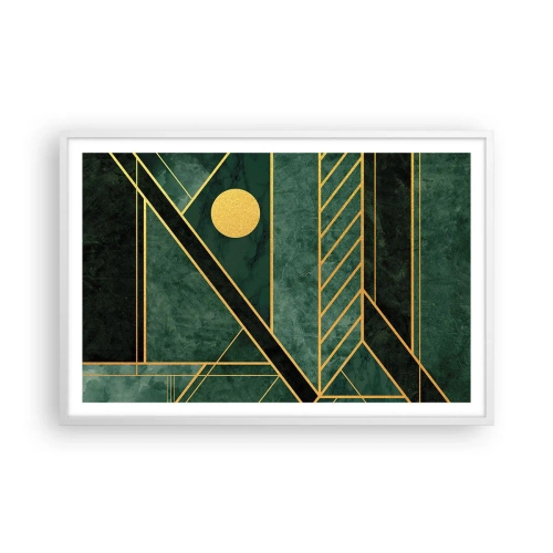 Poster in einem weißen Rahmen - Dynamik von Gold und Azurblau - 91x61 cm