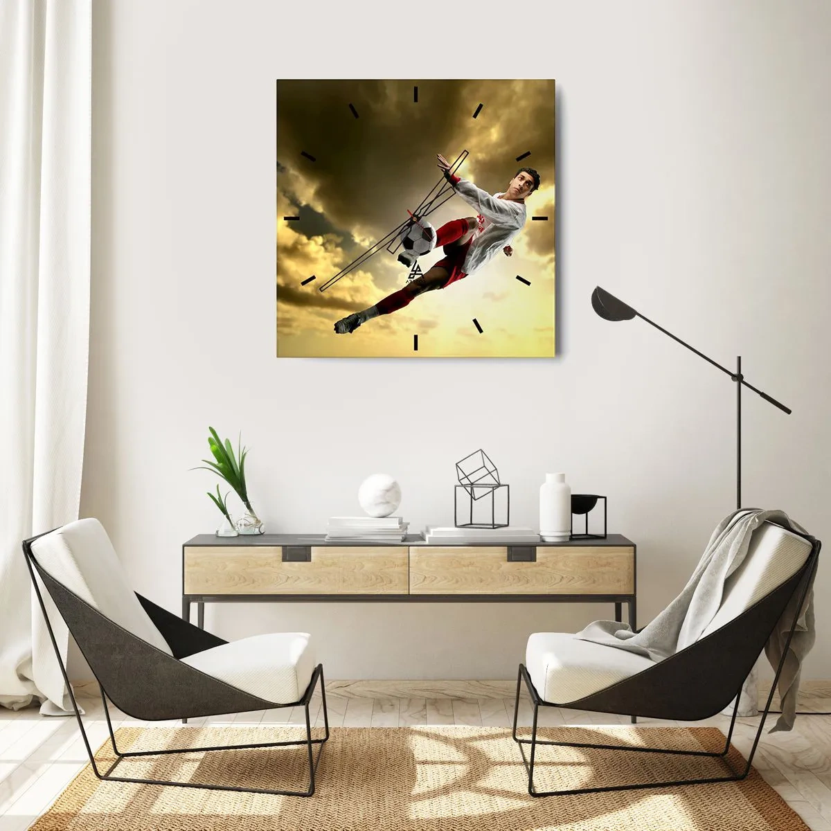 Wanduhr - Glasuhr - Fußballhimmel - 40x40 cm