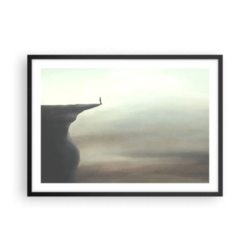 Poster in einem schwarzem Rahmen - Silhouette einer Figur am Rand einer Klippe in einer nebligen Landschaft - 70x50cm - Nach oben, natürlich! - Moderne Wanddekoration für Wohnzimmer und Schlafzimmer ARTTOR