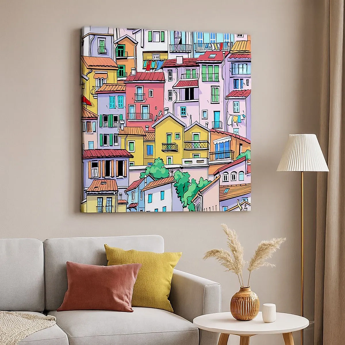 Bild auf Leinwand - Leinwandbild - Lustige Stadt - 30x30 cm