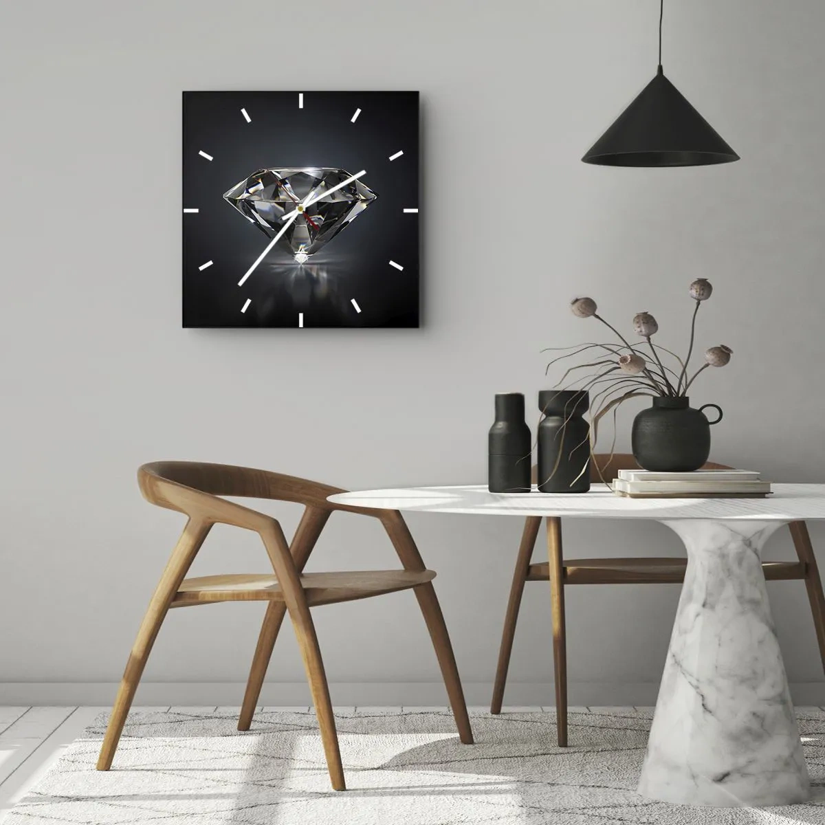 Wanduhr - Glasuhr - Eine künstlerische Interpretation eines Diamanten auf dunklem Hintergrund - 30x30cm - Beste Freundin - Moderne Wanddekoration für Wohnzimmer und Schlafzimmer ARTTOR