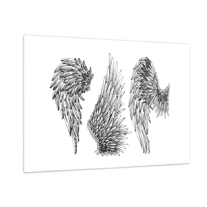Glasbild - Bild auf glas - Engelsflügel in künstlerischer Schwarz-Weiß-Grafik - 100x70cm - Und du kannst ein Engel werden - Moderne Wanddekoration für Wohnzimmer und Schlafzimmer ARTTOR