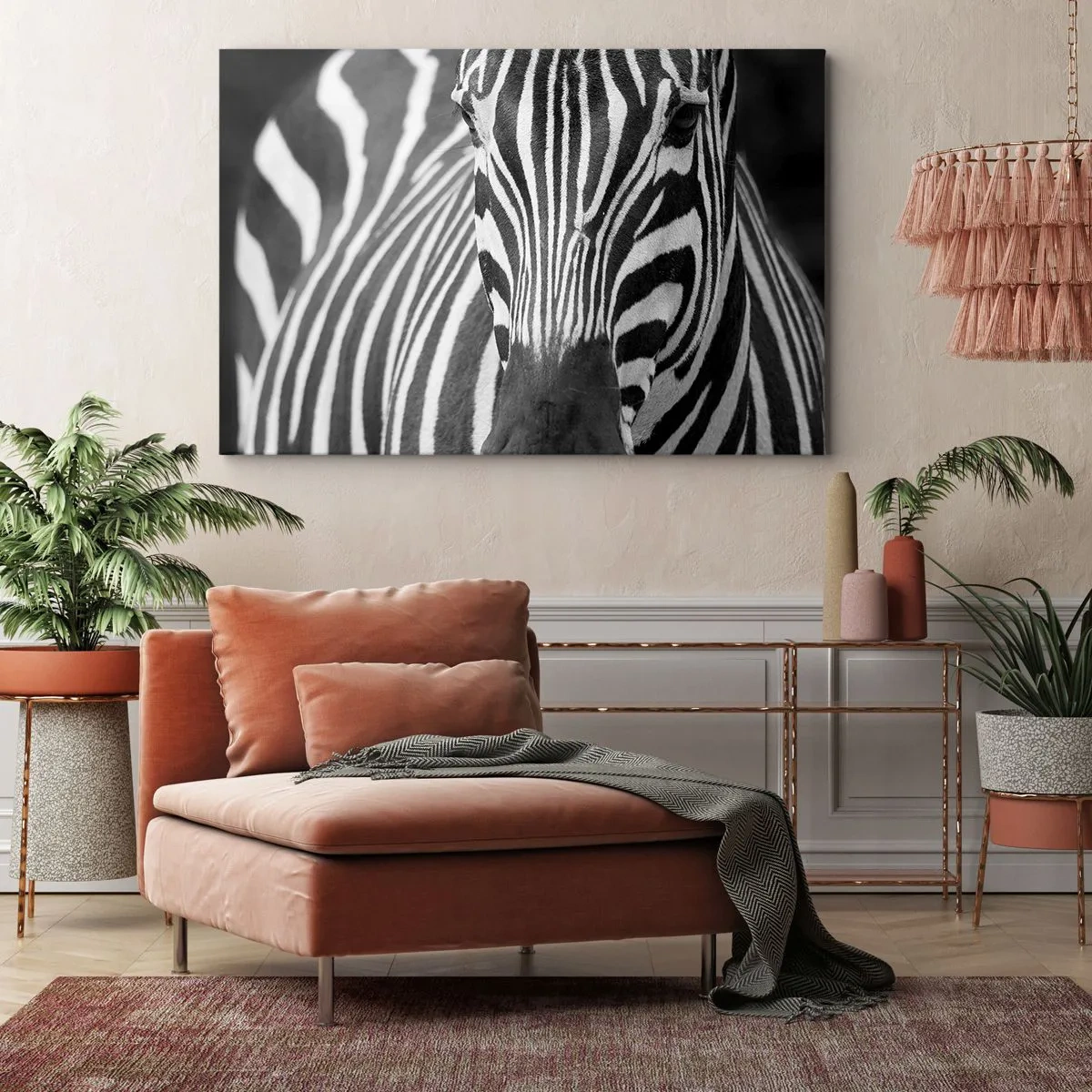 Bild auf Leinwand - Leinwandbild - Eine Schwarz-Weiß-Nahaufnahme eines Zebras mit seinen charakteristischen Streifen. - 100x70cm - Die Welt ist schwarz und weiß - Moderne Wanddekoration für Wohnzimmer und Schlafzimmer ARTTOR
