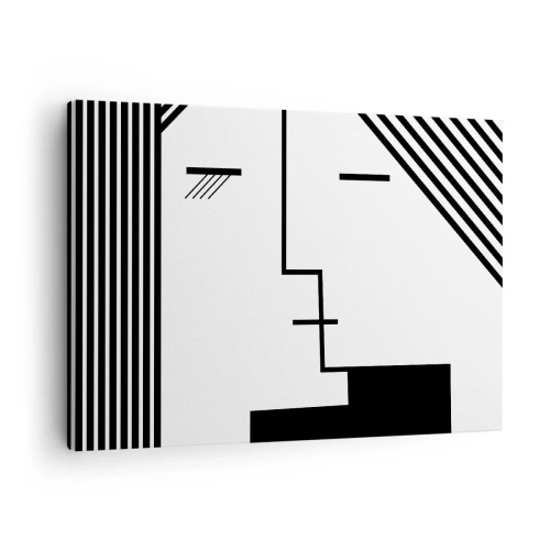 Bild auf Leinwand - Leinwandbild - Geometrische Abstraktion eines Kusses in Schwarz und Weiß - 70x50cm - Einfach ein Kuss - Moderne Wanddekoration für Wohnzimmer und Schlafzimmer ARTTOR