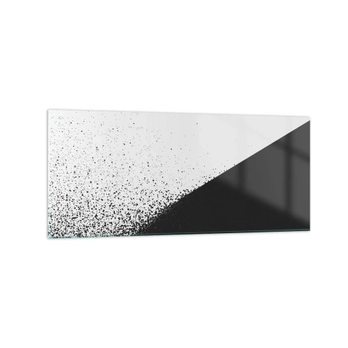 Glasbild - Bild auf glas - Minimalistische Abstraktion in Schwarz und Weiß mit verstreuten Punkten - 120x50cm - Immer schneller, immer mehr - Moderne Wanddekoration für Wohnzimmer und Schlafzimmer ARTTOR