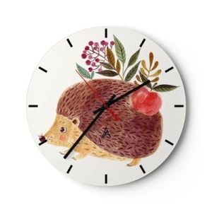 Wanduhr - Glasuhr - Igel mit Apfel und Zweigen auf hellem Hintergrund - 30x30cm - Und dann magst du mich schon - Moderne Wanddekoration für Wohnzimmer, Küche und Schlafzimmer ARTTOR