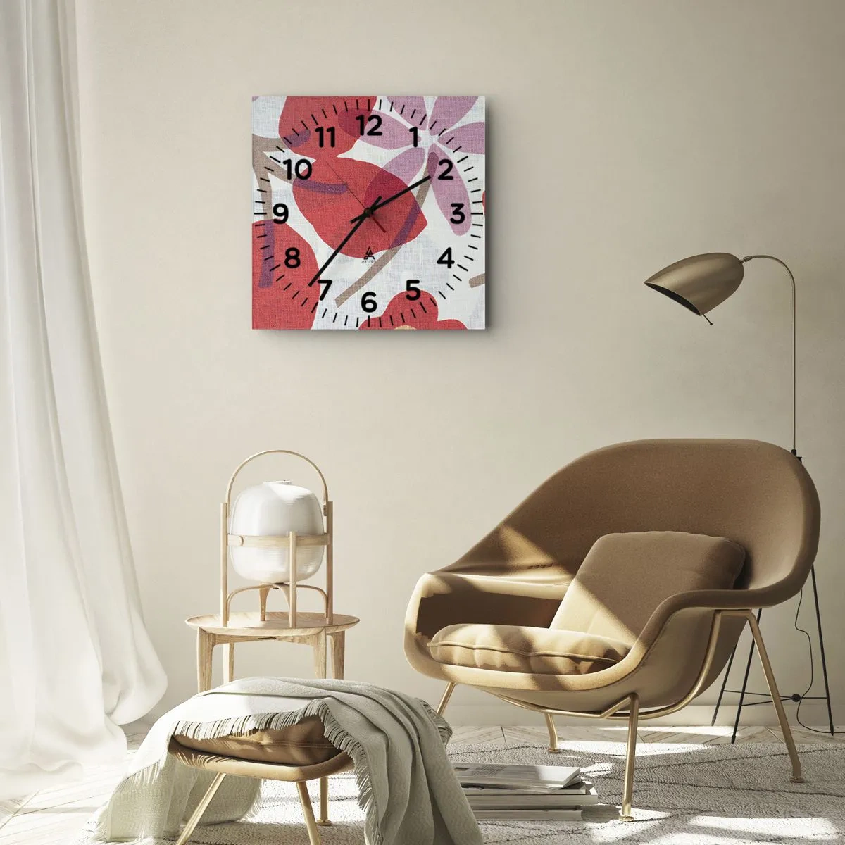 Wanduhr - Glasuhr - Blumenarrangement in Rosa - 40x40 cm