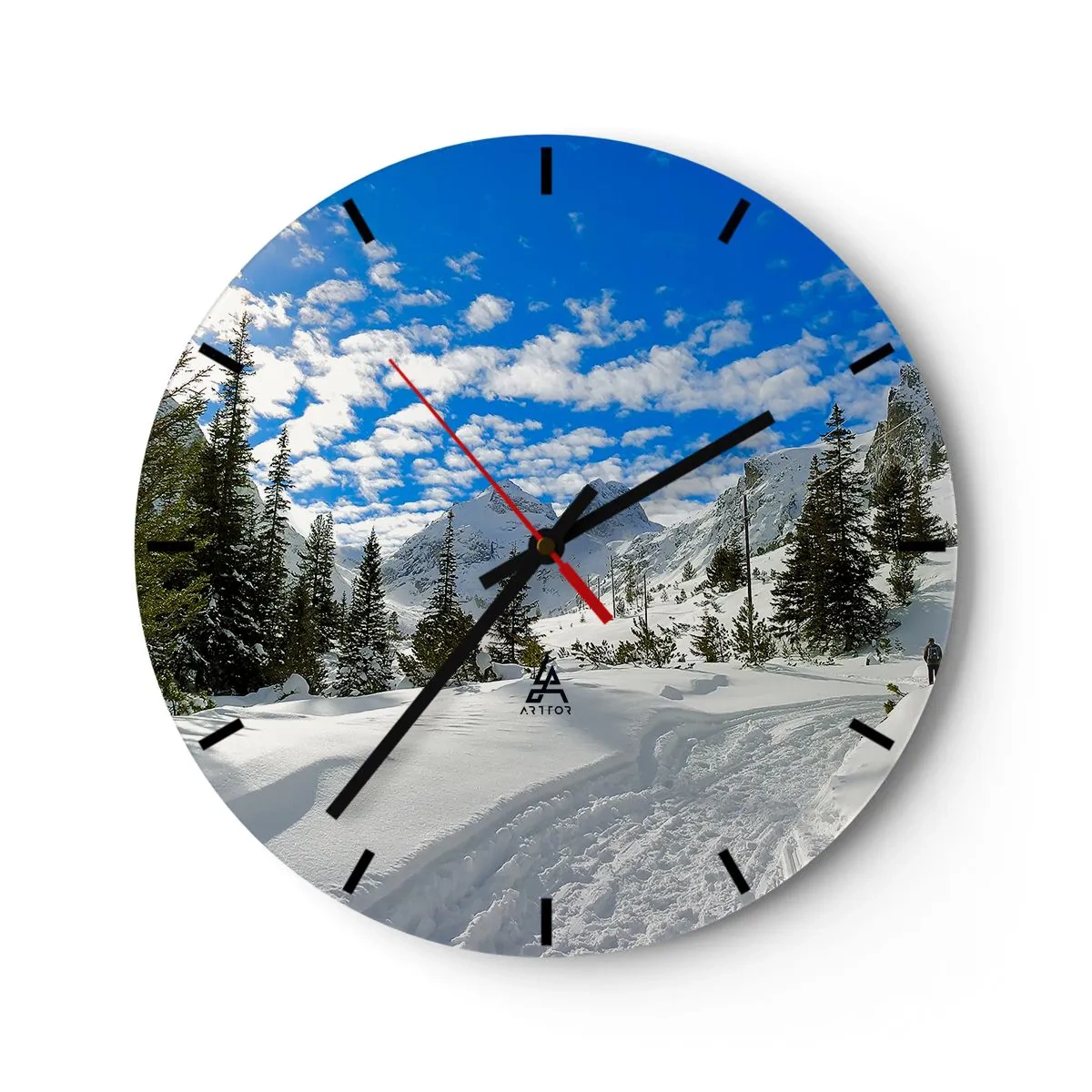 Wanduhr - Glasuhr - Im Schnee und in der Sonne - 40x40 cm