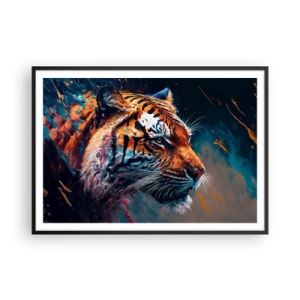 Poster in einem schwarzem Rahmen - Portrait eines Tigers in dynamischen, abstrakten Farben - 100x70cm - Wilde Schönheit - Moderne Wanddekoration für Wohnzimmer und Schlafzimmer ARTTOR