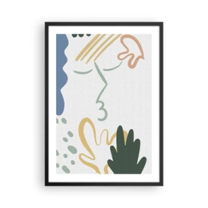 Poster in einem schwarzem Rahmen - Abstraktes Porträt in Pastell - 50x70cm - Blumenkuss - Moderne Wanddekoration für Wohnzimmer und Schlafzimmer ARTTOR