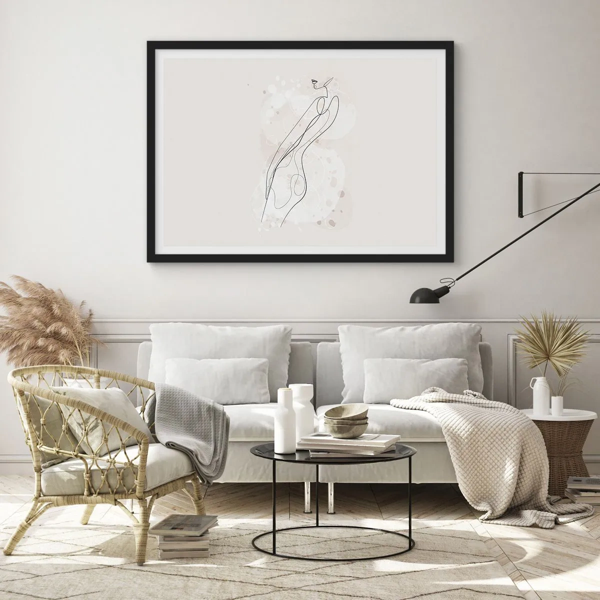 Poster in einem schwarzem Rahmen - Eine subtile Silhouettenskizze im minimalistischen Stil - 70x50cm - Der Blick schweift - Moderne Wanddekoration für Wohnzimmer und Schlafzimmer ARTTOR