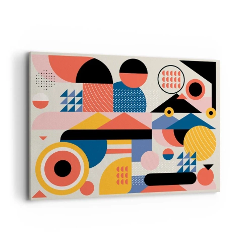 Bild auf Leinwand - Leinwandbild - Bunte geometrische Formen im Retro-Stil - 100x70cm - Komposition: Na, los, spiel! - Moderne Wanddekoration für Wohnzimmer und Schlafzimmer ARTTOR