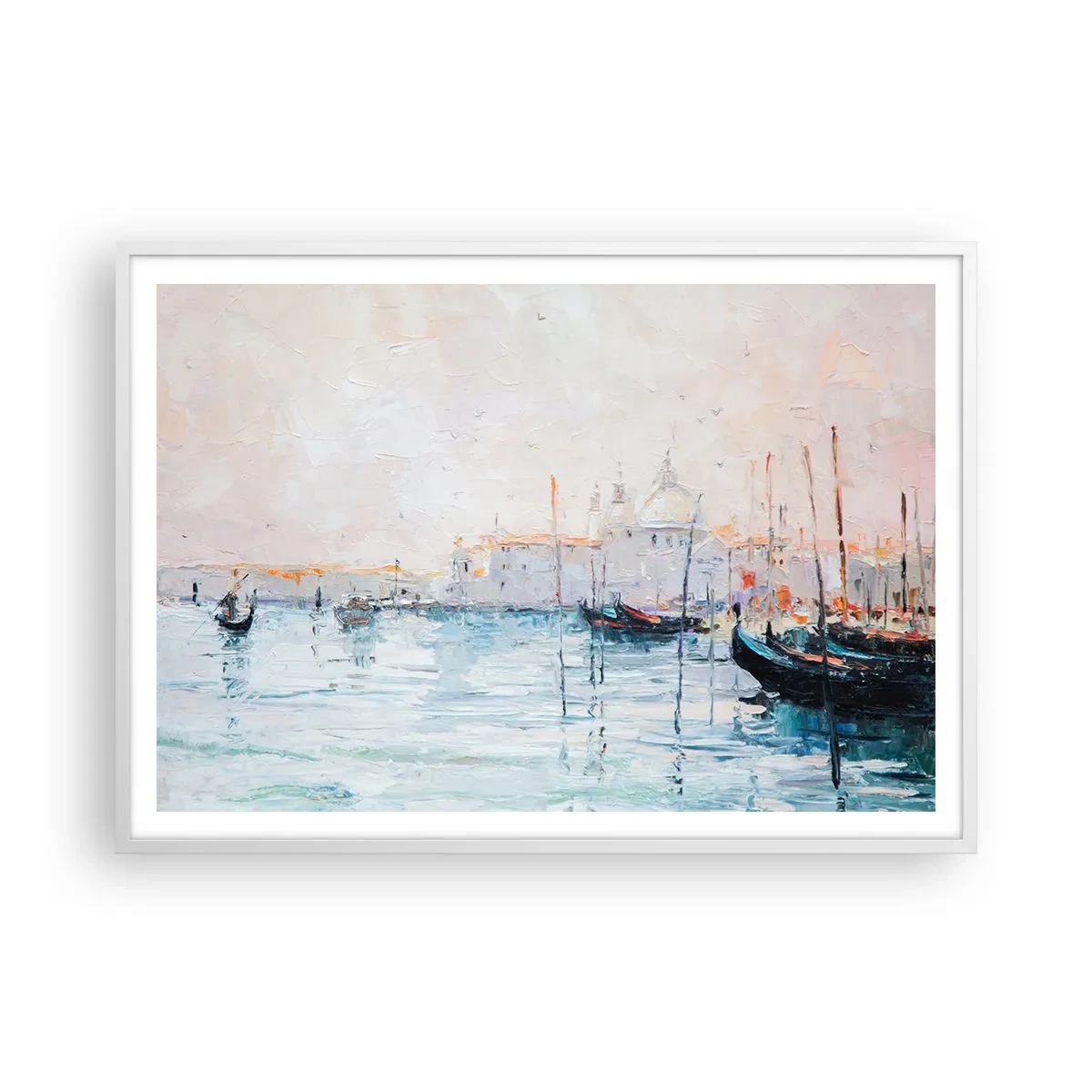 Poster in einem weißen Rahmen - Hinter dem Wasser, hinter dem Nebel - 100x70 cm