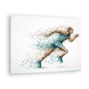 Glasbild - Bild auf glas - Eine Läuferfigur aus bunten Partikeln - 70x50cm - Das Leben ist ein Lauf - Moderne Wanddekoration für Wohnzimmer und Schlafzimmer ARTTOR