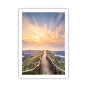 Poster - Hügelpfad mit Blick auf Sonnenuntergang und Berge - 50x70cm - Nah am Himmel - Moderne Wanddekoration für Wohnzimmer und Schlafzimmer ARTTOR