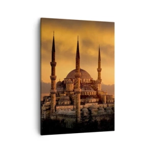 Bild auf Leinwand - Leinwandbild - Die Moschee bei Sonnenuntergang in warmen Farben - 50x70cm - Gott ist großartig - Moderne Wanddekoration für Wohnzimmer und Schlafzimmer ARTTOR
