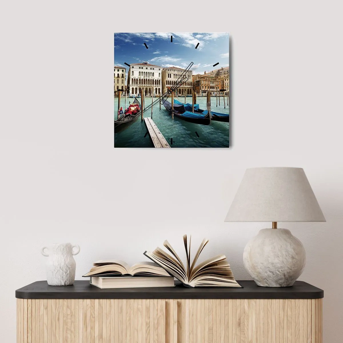 Wanduhr - Glasuhr - Paläste in Blau - 40x40 cm