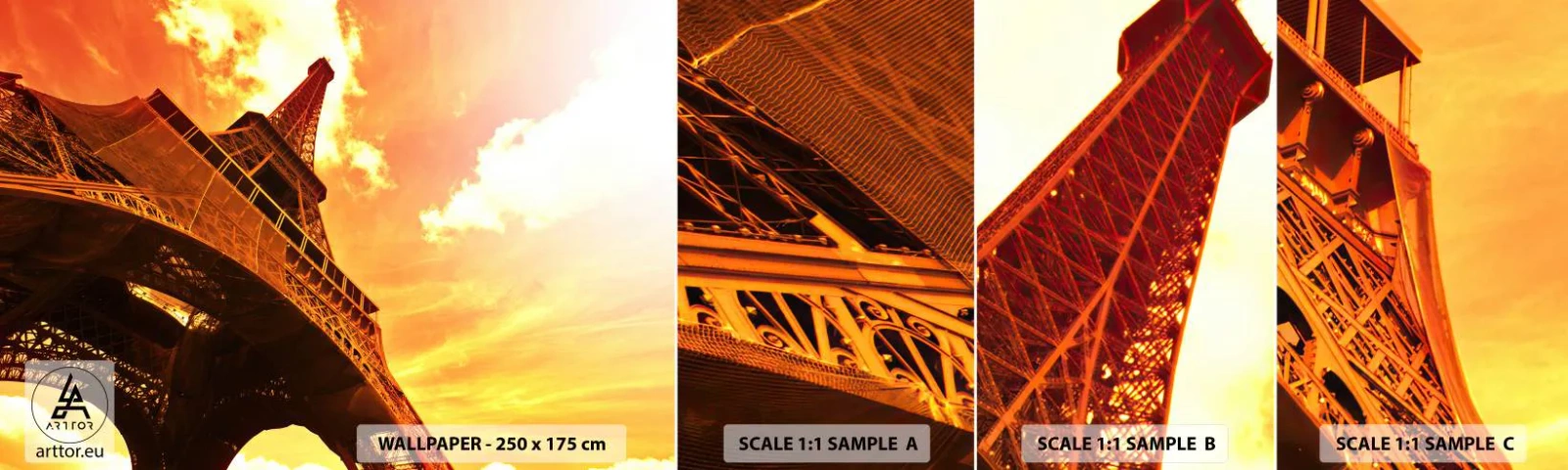 Fototapetenmuster Standard Eco - Monumental, weil es mit der Sonne vergoldet ist - Stadt, Paris, Eiffelturm - 100x30 cm