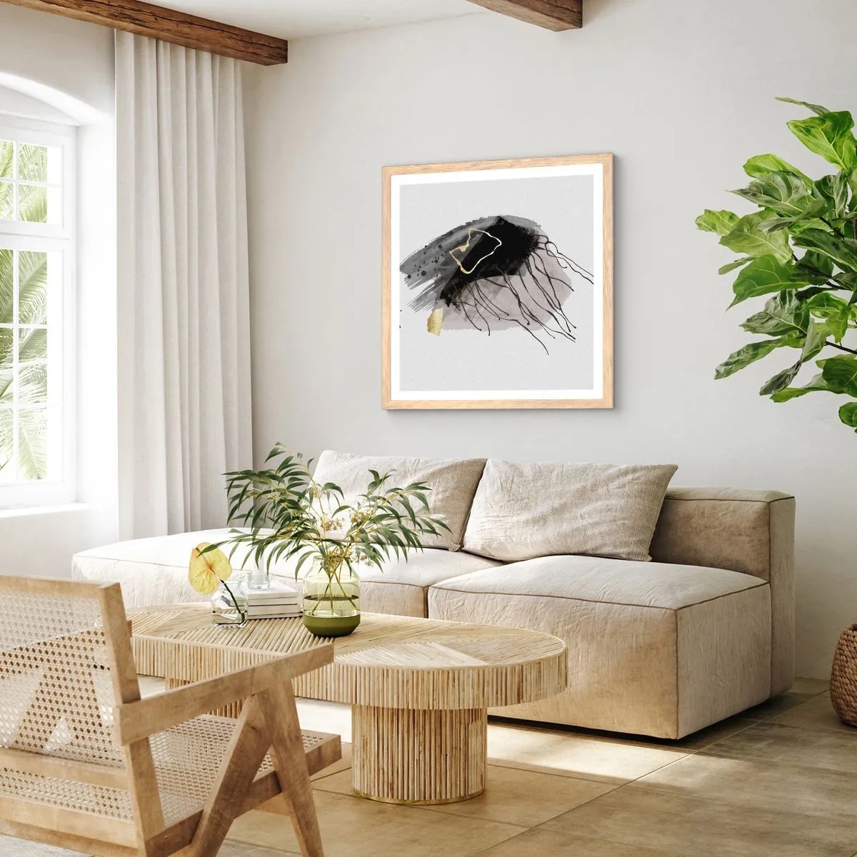 Poster in einem Rahmen aus heller Eiche - In Schwarz und Gold - 60x60 cm