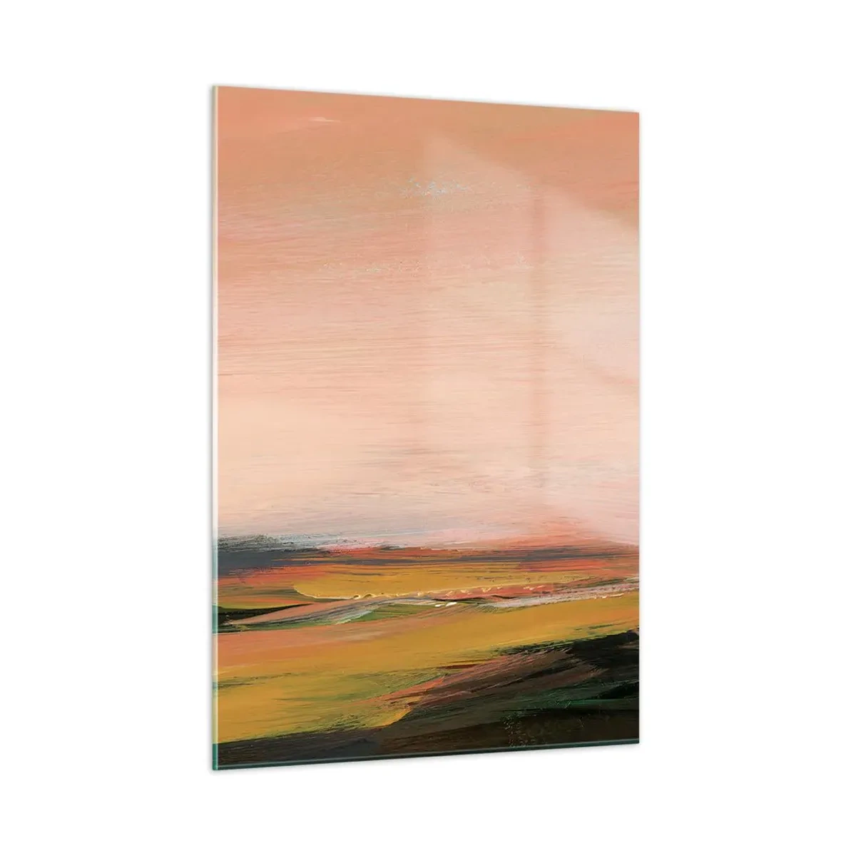 Glasbild - Bild auf glas - Eine abstrakte Landschaft in Rosa- und Grüntönen. - 50x70cm - In Rosatönen - Moderne Wanddekoration für Wohnzimmer und Schlafzimmer ARTTOR