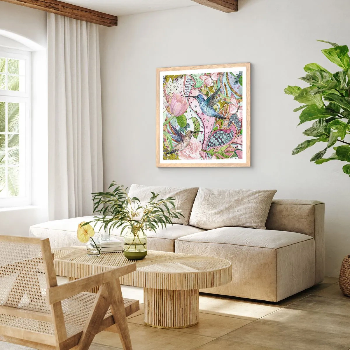Poster in einem Rahmen aus heller Eiche - Verstrickt in Weinreben - 60x60 cm