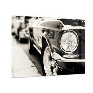 Glasbild - Bild auf glas - Nahaufnahme der Front eines Oldtimers in Sepia - 70x50cm - Dauerhafter Glanz - Moderne Wanddekoration für Wohnzimmer und Schlafzimmer ARTTOR