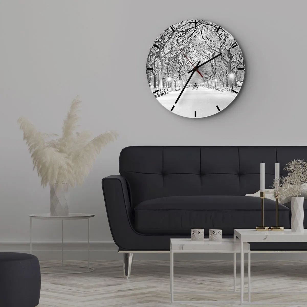 Wanduhr - Glasuhr - Vier Jahreszeiten - Winter - 30x30 cm