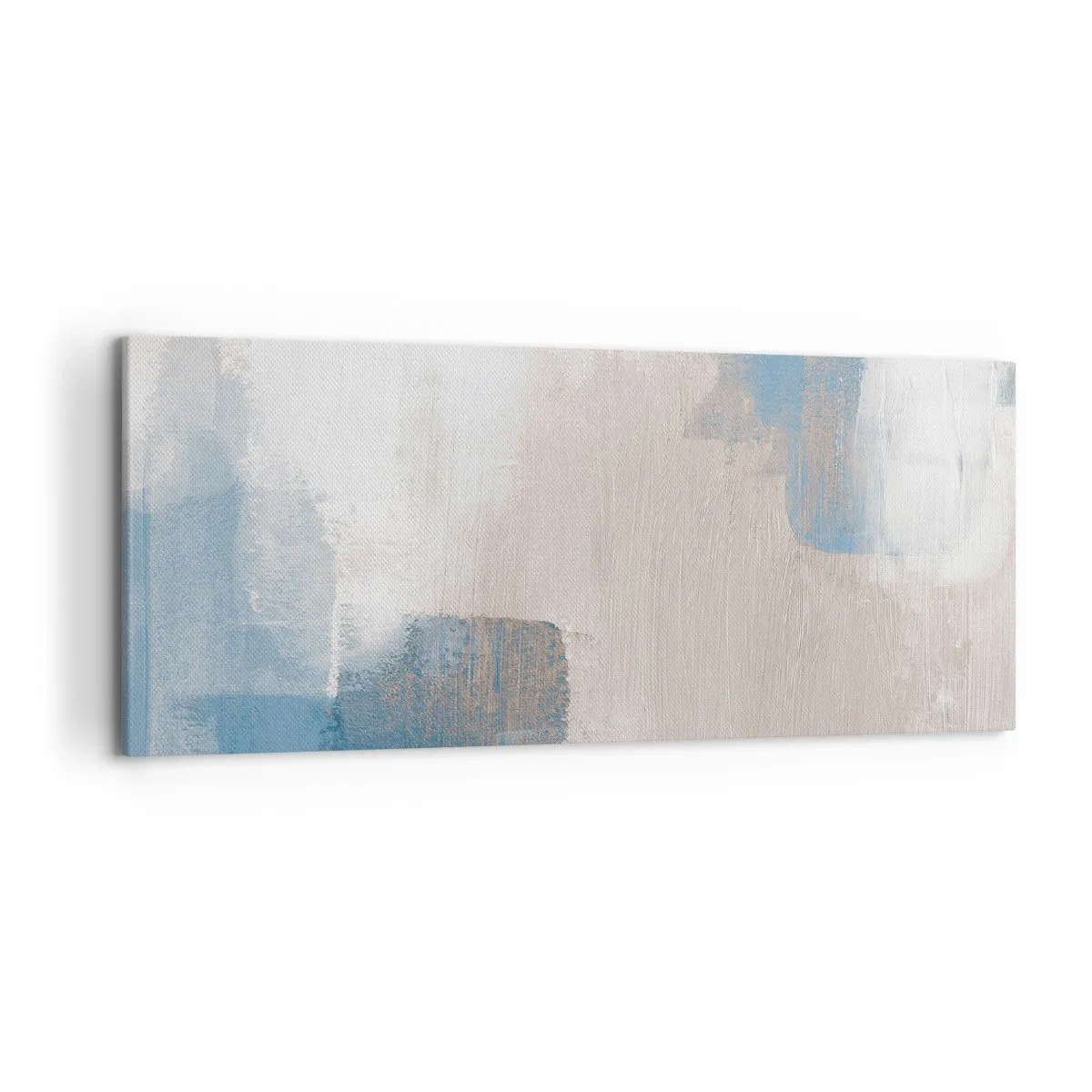 Bild auf Leinwand - Leinwandbild - Abstrakte Formen in Blau- und Beigetönen - 120x50cm - Rosa Abstraktion hinter einem blauen Vorhang - Moderne Wanddekoration für Wohnzimmer und Schlafzimmer ARTTOR