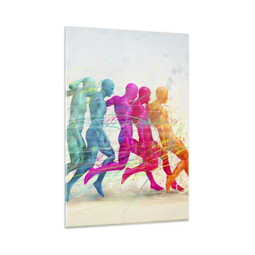 Glasbild - Bild auf glas - Bunte Silhouetten von Läufern in Bewegung - 80x120cm - Harmonie der Bewegung - Moderne Wanddekoration für Wohnzimmer und Schlafzimmer ARTTOR