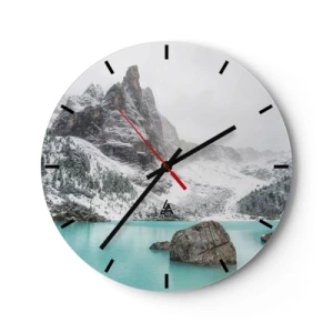 Wanduhr - Glasuhr - Berglandschaft mit türkisfarbenem See - 30x30cm - Auf der Hut - Moderne Wanddekoration für Wohnzimmer, Küche und Schlafzimmer ARTTOR