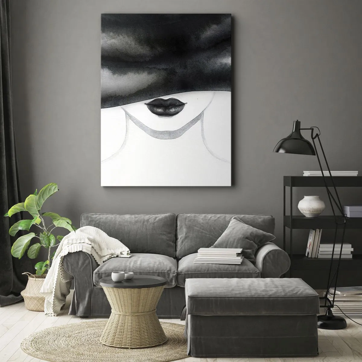 Bild auf Leinwand - Leinwandbild - Ein subtiles Porträt einer Frau, deren Gesicht in einem monochromen Stil bedeckt ist. - 50x70cm - Ein sinnliches Geheimnis - Moderne Wanddekoration für Wohnzimmer und Schlafzimmer ARTTOR