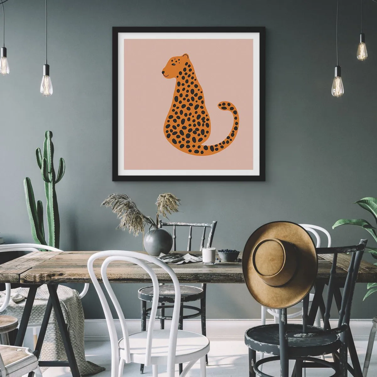 Poster in einem schwarzem Rahmen - Leopardenmuster ist ein modisches Muster - 60x60 cm