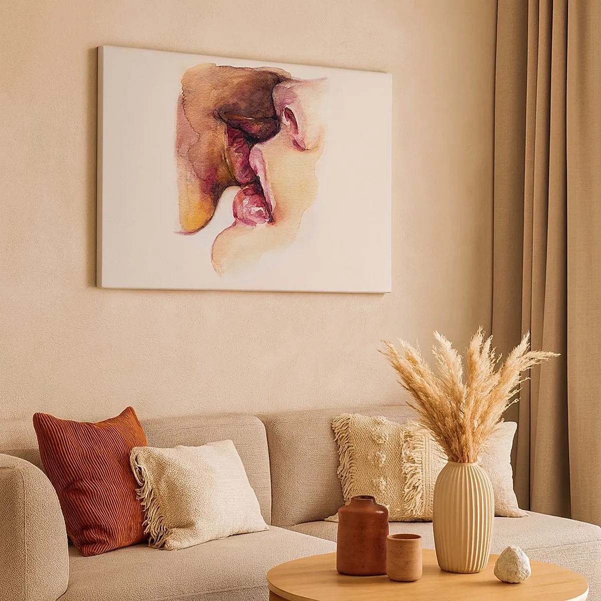 Bild auf Leinwand - Leinwandbild - Ein Aquarell einer Nahaufnahme eines Gesichts - 70x50cm - Wie Tag und Nacht, Erde und Himmel - Moderne Wanddekoration für Wohnzimmer und Schlafzimmer ARTTOR