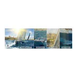 Fototapeten Muster Premium Sand - Es ist Zeit die Stadt zu verlassen - Stadt, Meer, Yacht - 100x30 cm