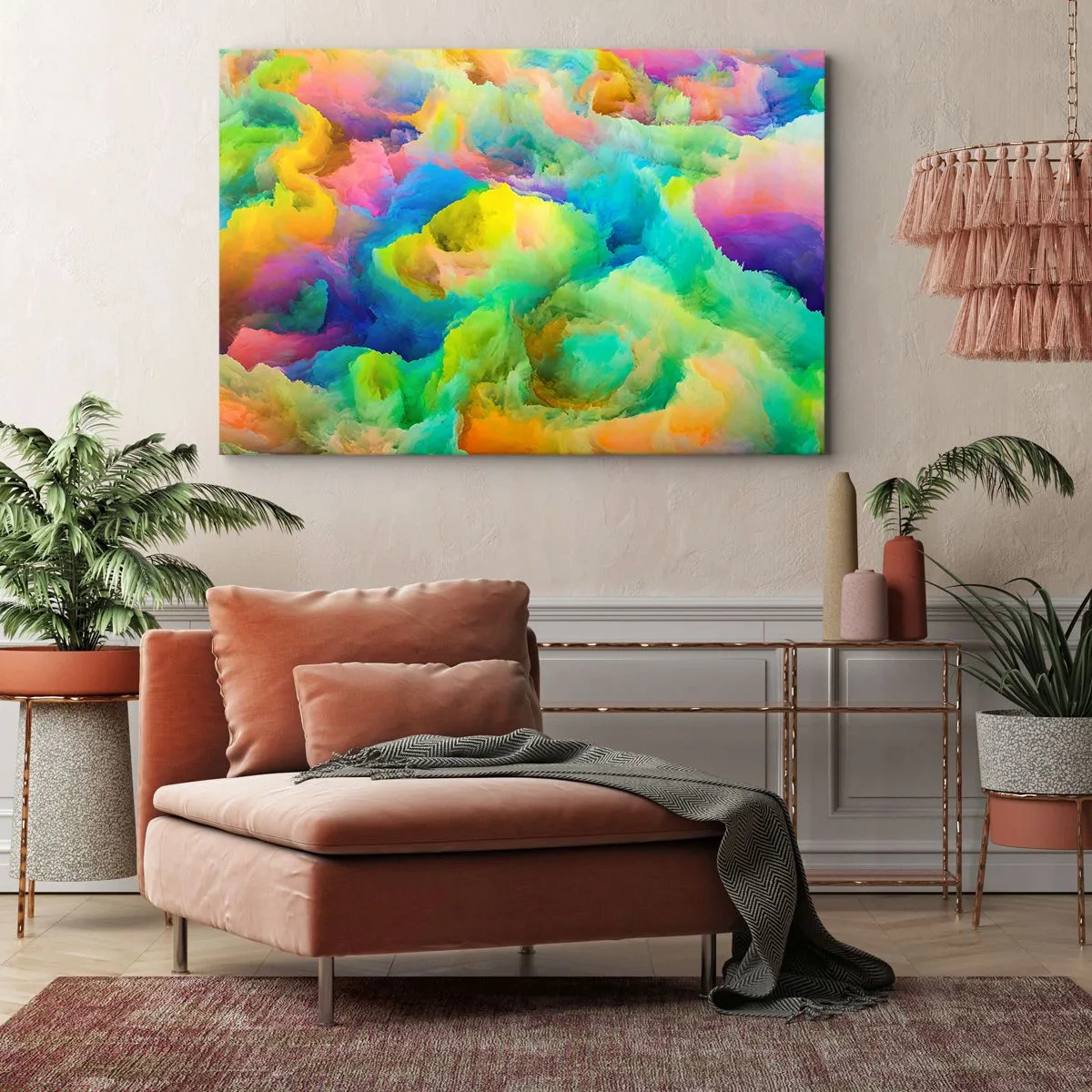 Bild auf Leinwand - Leinwandbild - Abstrakte Komposition in Regenbogenfarben - 70x50cm - Regenbogen unten - Moderne Wanddekoration für Wohnzimmer und Schlafzimmer ARTTOR
