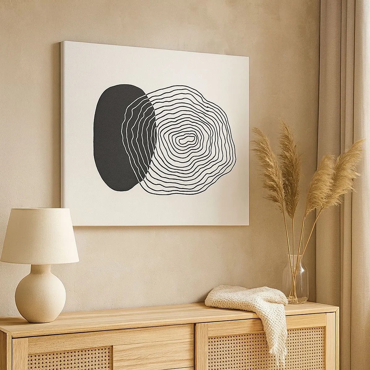 Bild auf Leinwand - Leinwandbild - Abstraktes Muster mit Linien und Formen in Schwarz und Weiß - 70x50cm - Dauer und Schwingung - Moderne Wanddekoration für Wohnzimmer und Schlafzimmer ARTTOR