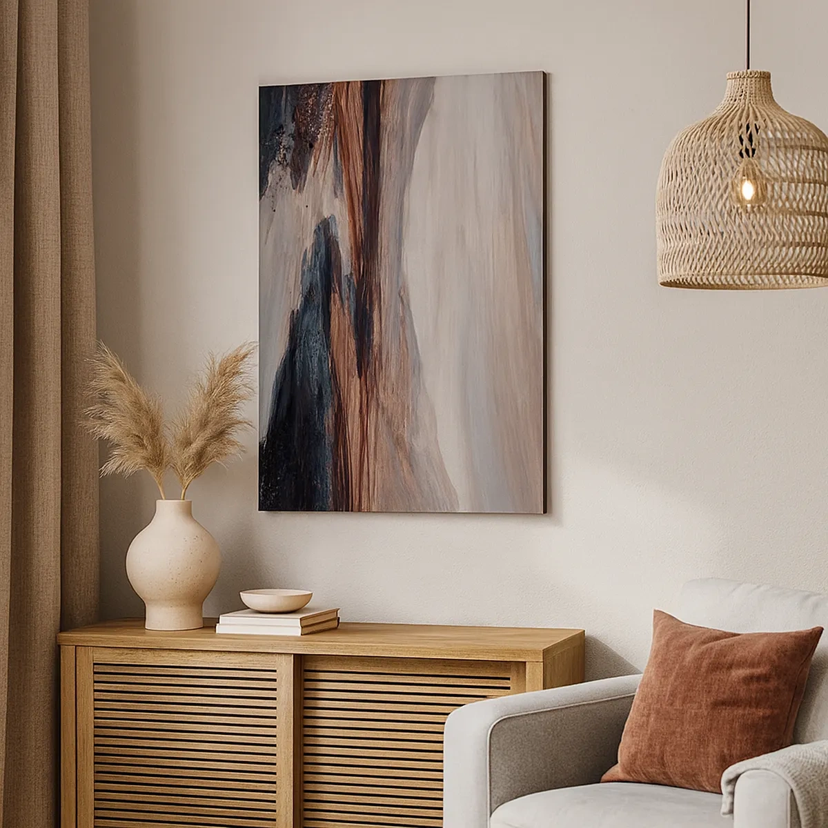 Bild auf Leinwand - Leinwandbild - Eine malerische Landschaft mit Fluss und Bergen - 50x70cm - Ruhiges Tal - Moderne Wanddekoration für Wohnzimmer und Schlafzimmer ARTTOR