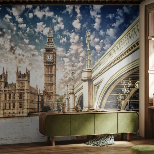Fototapete Premium Canvas - Federwolken über der Themse - Stadt, London, England - 200x140 cm