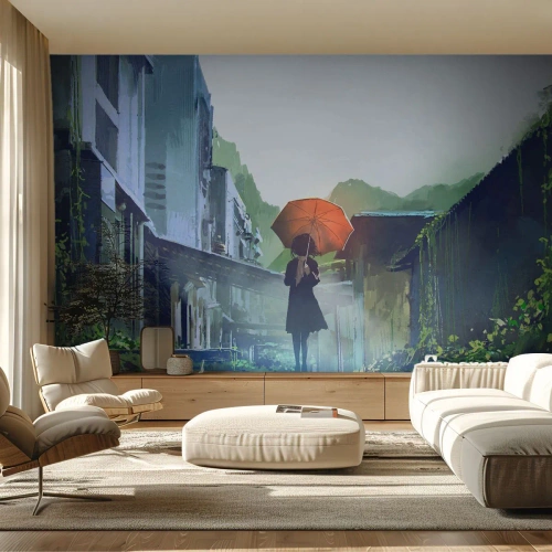 Fototapete Premium Canvas - Belebender Regen - Abstraktion, Stadt, Die Architektur - 300x210 cm