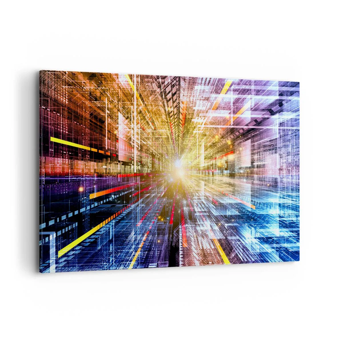 Bild auf Leinwand - Leinwandbild - Dynamische Lichter in einem futuristischen Korridor - 100x70cm - Leuchtender Korridor - Moderne Wanddekoration für Wohnzimmer und Schlafzimmer ARTTOR