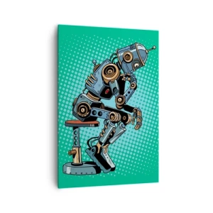 Bild auf Leinwand - Leinwandbild - Denkerroboter im Pop-Art-Stil auf grünem Hintergrund - 70x100cm - Über der Essenz des Seins - Moderne Wanddekoration für Wohnzimmer und Schlafzimmer ARTTOR
