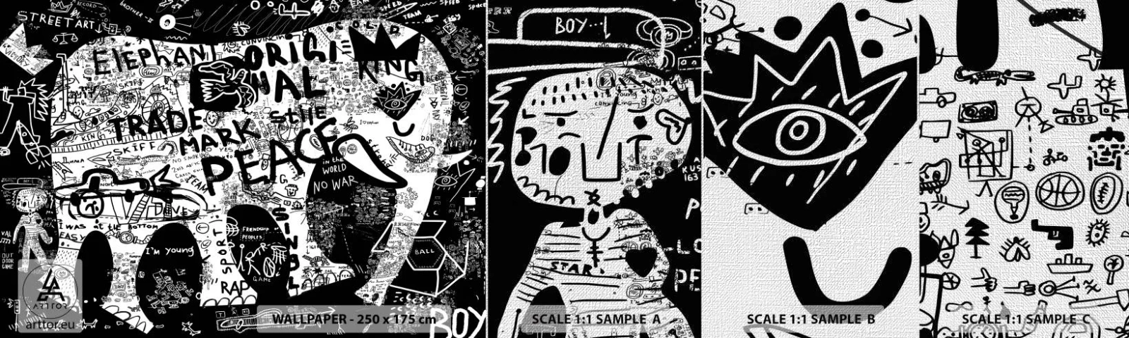 Fototapeten Muster Premium Canvas - Reiche Straßenwelt - Graffiti, Stück, Grafik - 100x30 cm