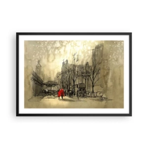 Poster in einem schwarzem Rahmen - Eine rote Figur in einer nostalgischen urbanen Umgebung - 70x50cm - Ein Date im Londoner Nebel - Moderne Wanddekoration für Wohnzimmer und Schlafzimmer ARTTOR