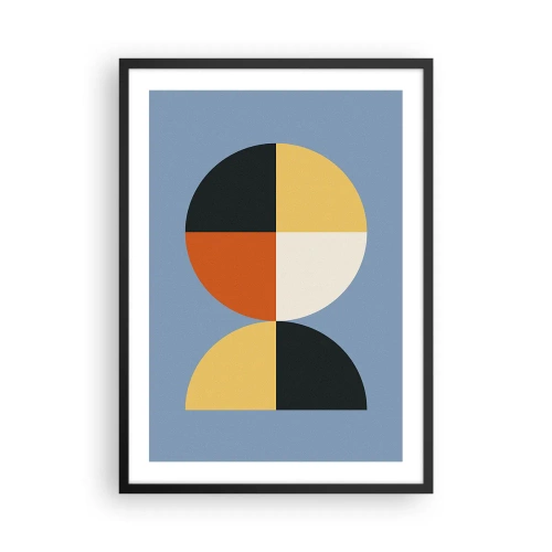 Poster in einem schwarzem Rahmen - Geometrisches Motiv in Form eines Kreises und eines Halbkreises auf blauem Hintergrund - 50x70cm - Beobachte und zähle - Moderne Wanddekoration für Wohnzimmer und Schlafzimmer ARTTOR