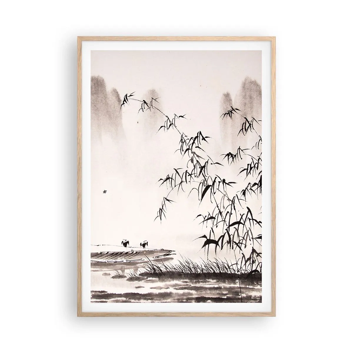 Poster in einem Rahmen aus heller Eiche - Die Stille der Reisfelder - 70x100 cm